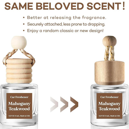 C Classy Car Air Freshener Hanging 2 Pack, Mahogany Teakwood Essential Oil Diffuser for Cars, Cute Glass Bottle Car Accessories for Women & Men Gift, Long-Lasting Fragrance, Made in USA