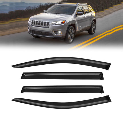Window Visor for Jeep Cherokee 1984-2001 (Excludes Limited Model), Out-Channel Rain Guards Shields Vent Deflector Shade Wind Dark Smoke, Tape-On Outside-Mount, 4PCS