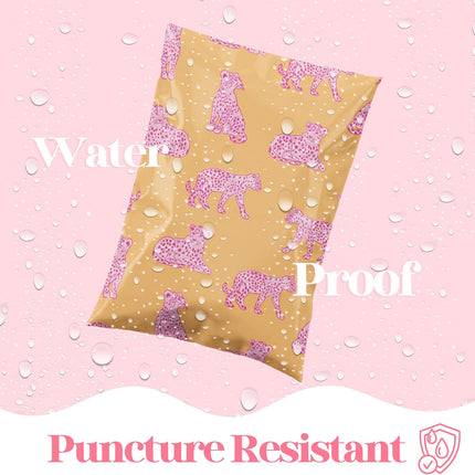 Pretty Package Store 14.5x19 Designer Poly Mailer 100 Pack Heavy Duty Waterproof Self Seal Shipping Bags for Small Business Large Mailing Envelopes Bulk Tear Resistant Packaging Pink Orange Leopard