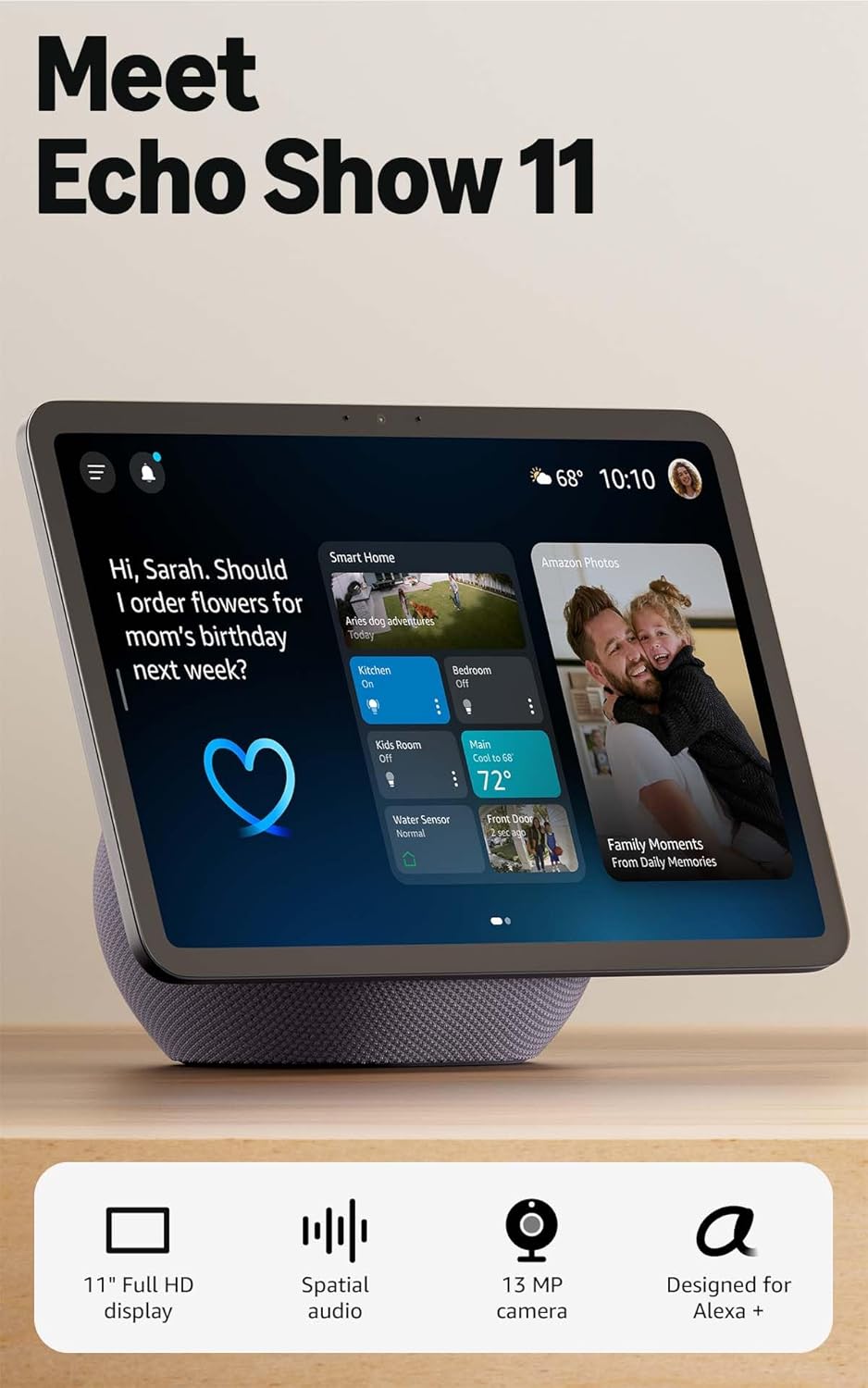 Vibrant Full-HD 11" display (newest model) with more viewing area and spatial audio, Designed for Alexa+, Graphite