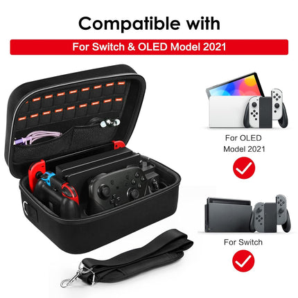 iVoler Carrying Storage Case for Nintendo Switch/Switch OLED Model (2021), Portable Travel All Protective Hard Messenger Bag Soft Lining 18 Games for Switch Console Pro Controller & Accessories Black