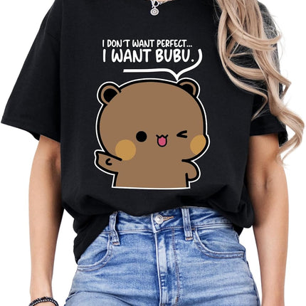 Unisex Couple T-Shirt Set – I Want Bubu & Dudu Cute Cartoon Bear Graphic Tee for Matching Boyfriend Girlfriend Look