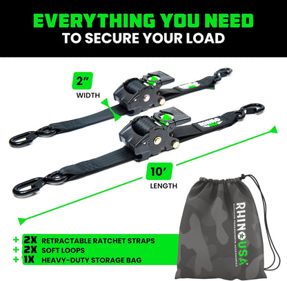 Retractable Ratchet Straps 2-Pack - 2 in. x 10 ft., Black - photo 5