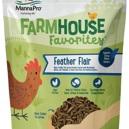 Manna Pro Farmhouse Favorites Feather Flair Poultry Treat, High Protein Chicken Treat with Methionine, Biotin & Thiamine, Supports Strong, Vibrant Feathers, for Chickens, Ducks, Turkeys & More, 2 lbs