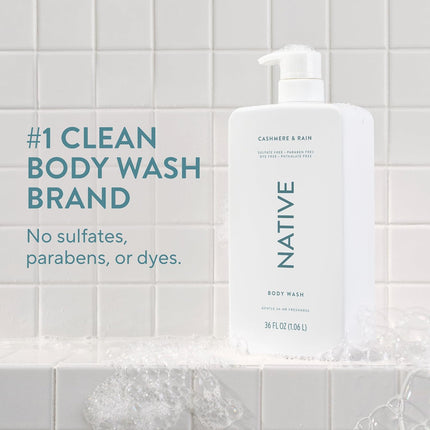 Native Body Wash for Women & Men, Cashmere & Rain, 36 oz Pump Bottle, Sulfate-Free & Gentle for All Skin Types