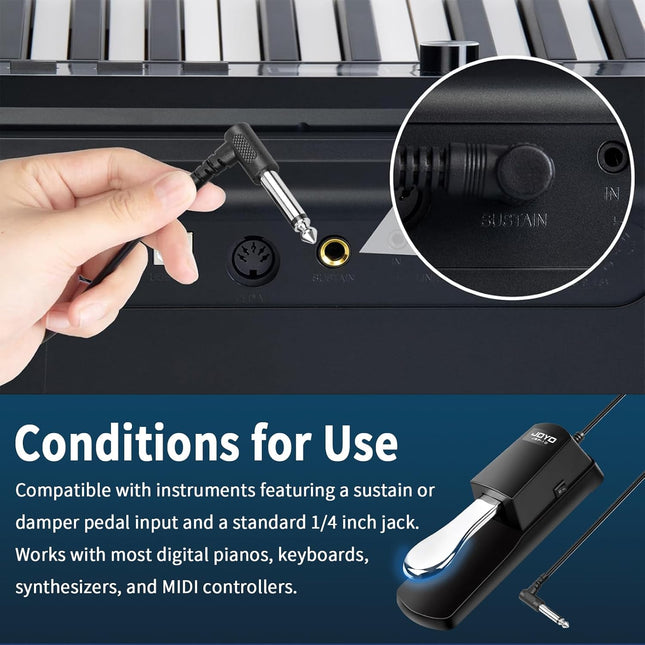 Universal Metal Sustain Pedal for Keyboard Piano with Polarity Switch and 5 ft Cable