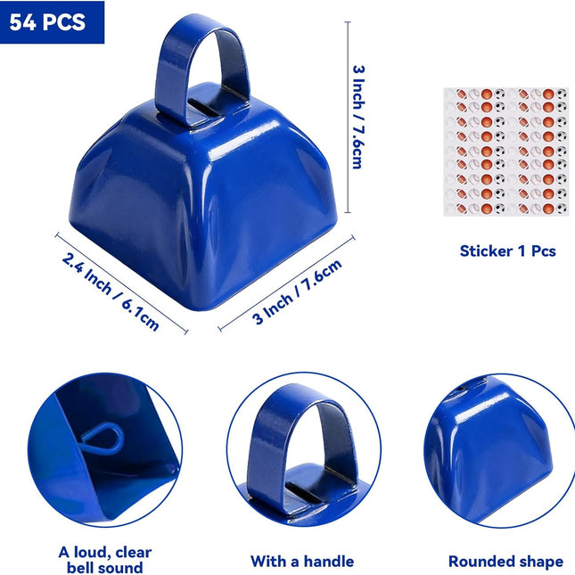 54 Pack Small Cow Bells for Sporting Events, Metal Cow Bells Bulk with Handle