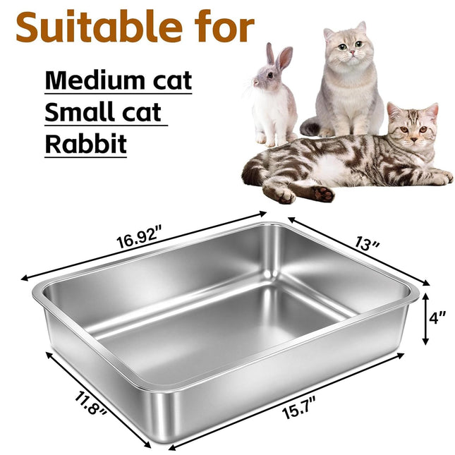 Stainless Steel Litter Box Kitten,Metal Cat Litter Box Low Entry,4" H