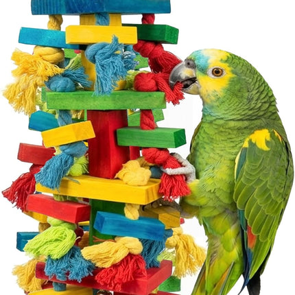 Large Parrot Toys Natural Wood Bird Toy Multicolored Chewing Gifts for Large Medium Macaws, African Grey, Parakeets and Amazon Parrots
