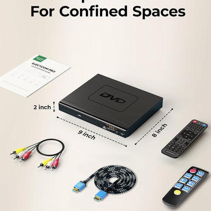 DVD Players for TV with HDMI, DVD Players That Play All Regions, Simple DVD Player for Elderly, CD Player for Home Stereo System, Included HDMI and RCA Cable, with Big Buttons Remote Control