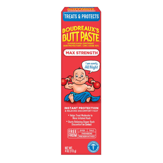 Max Strength Diaper Rash Cream for Baby, Ointment With Zinc Oxide, 4 oz Tube