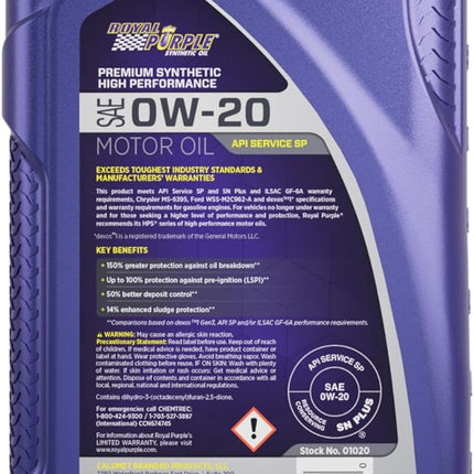 Royal Purple ROY01020 01020-6PK 0W20 Oil, 1 Quart, 6 Pack
