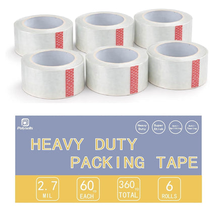 POLYSELLS 2.7 Mil Clear Packing Tape 6 Rolls, 1.88" x 60 Yards Per Roll, Heavy Duty Sealing Tape for Moving, Packaging, Storage & Industrial Sealing