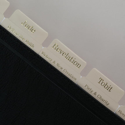 UPAFEXXI-Leather Bible Tabs with Book Summaries, Bible Tabs for Women and Men(Gold Foil Lettering) Large Print Stickers, Easy to Read and Apply, 80 Chapters Labels for Easy Navigation(Cream)