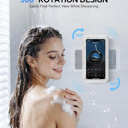 Shower Phone Holder Waterproof - 480° Rotatable Retractable Adjustable Phone Case for Shower - Bathroom Accessories Wall Mount Phone Holder for iPhone 17/16 Pro Max, S25 Ultra,4-7" Cellphones