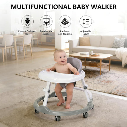 Foldable Baby Walker with Tray，Lightweight Activity Walker with Entertainer Tray, Compact Space-Saving Design for Infants 6-18 Months