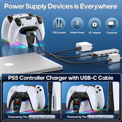 PS 5 Controller Charger Station Compatible with PlayStation 5 Faceplates Edge & Dual Controller, 9 Lightings PS 5 Accessories Charging Station, PS 5 Dock Stand with LED Indicator & On-Off Switch