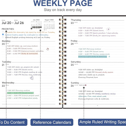 Planner 2026-2027, Weekly and Monthly Academic Year Calendar Planner, July 2026 - June 2027, Daily Agenda Book for Office School Supplies, A5(6.3'' x 8.5'')