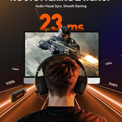 NUBWO Wireless Gaming Headset with Mic for Ps5 Ps4 PC, Zero Interference, 100-Hour Battery All-Day Play, 23ms Sync for Fortnite & Call of Duty/FPS Gamers, Triple Mode All Devices Compatible - Orange