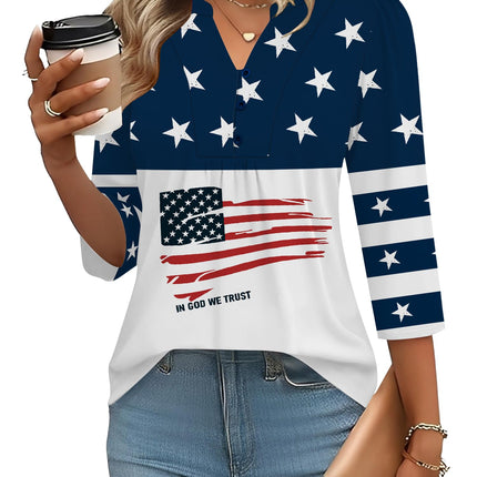 3/4 Length Sleeve Womens Tops Dressy Casual Henley V-Neck Summer Tops