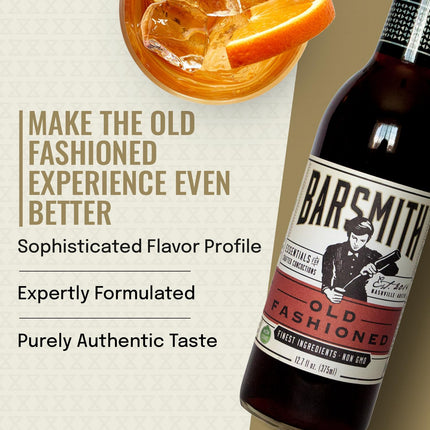Barsmith Old Fashioned Mix - Classic Whiskey Drink Mixer w/Sweetness, Cherry, Citrus & Bitters - Premium Non-GMO Drink Mixer - Perfect for Bourbon Cocktails & Home Bars - 12.7 oz Bottle (Pack of 1)