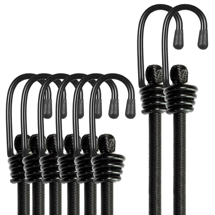 Bungee Cords with Hooks, Heavy Duty Outdoor Elastic Bungee Straps，No Odour Industrial Grade Bungee Rope for Securing Tarps, Luggage, Tents, Bikes or Garden Tidying 24inch 4Pcs (Black)