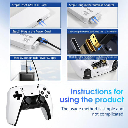 2026New Retro Game Console,40000+Games and 23 Emulators, with Dual 2.4G Wireless Controllers, Plug and Play 4K HD HDMI TV Game Stick White