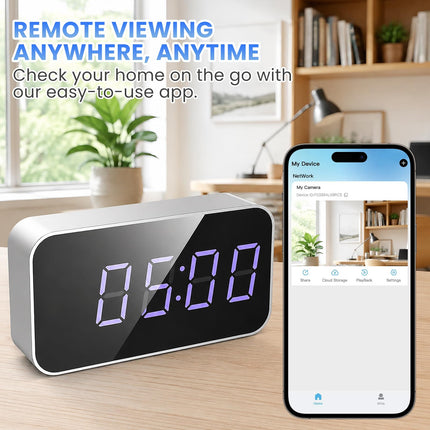 Hidden Camera Clock 4K UHD Clock Camera with Motion Alerts & Remote Access