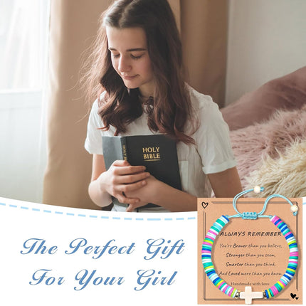 Easter Gifts for Kids, Teens, Girls Christian Gifts for Women Cute Cross Bracelet, Easter Basket Stuffers for Teens, Toddler Religious Bracelets Catholic Baptism Communion Birthday Gift Ideas