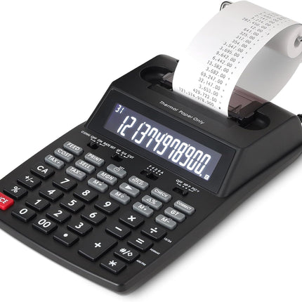 Amazon Basics Printing Calculator with 12-Digit LCD Display, Adding Machine with Tape Print Out for Business & Tax, Desktop and Palm, Black