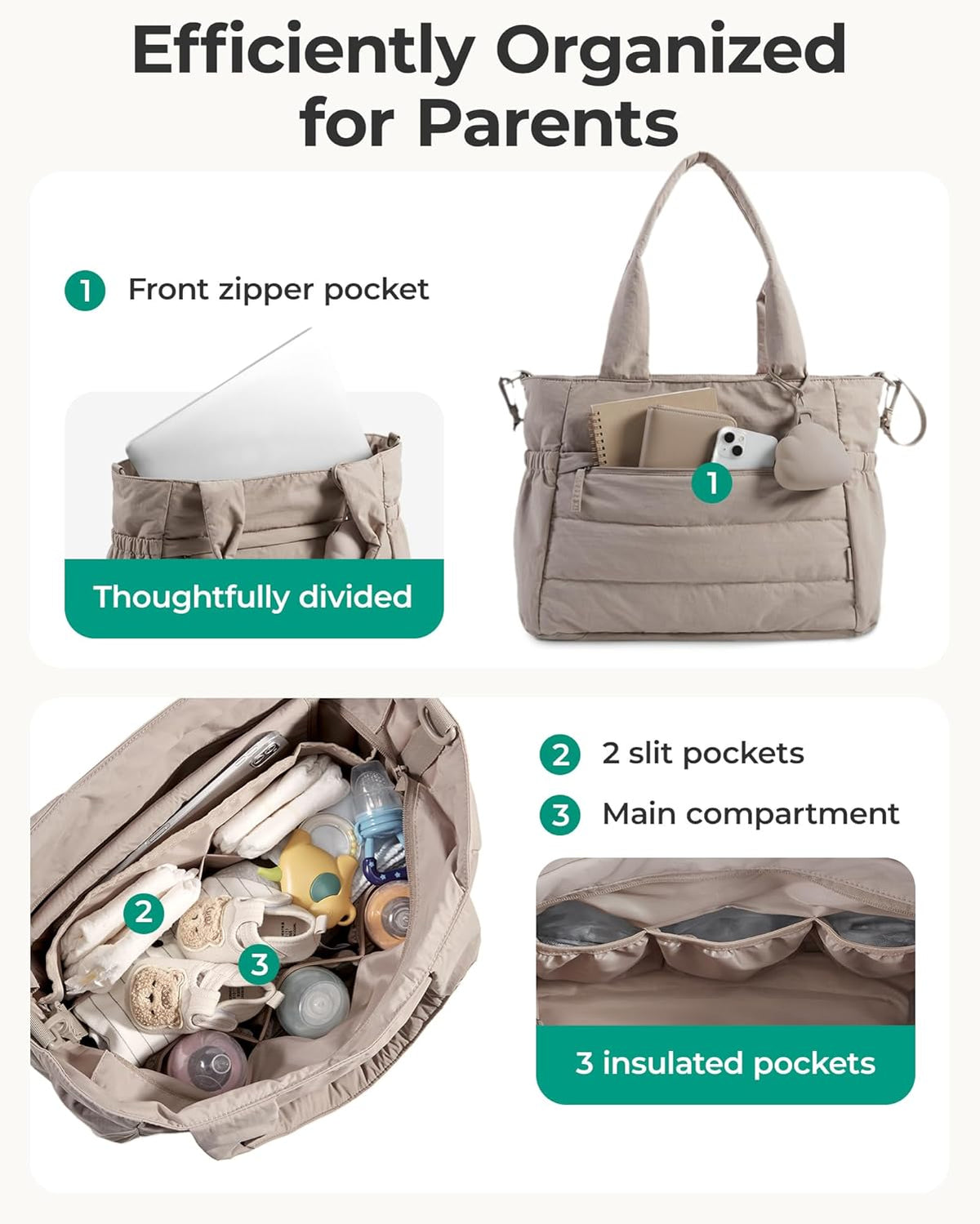 Large Lightweight Puffy Diaper Bag Tote with Changing Pad - photo 2