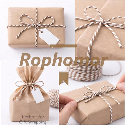 Cotton Twine String,2mm Thick, 164 Feet per Roll, 2 Pack, for Crafts Gift Wrapping Baking Holiday Decor,Tan and White