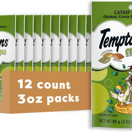 Temptations Cat Treats, Classic Crunchy and Soft Cat Treats, Catnip Fever Flavor, Catnip Treats, 3 oz. Pouch (Pack of 12)
