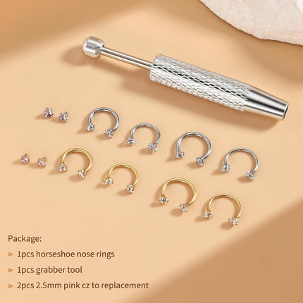 Titanium Horseshoe Nose Ring 20g 18g Gold Silver Double Gem Nose Rings Studs for Women Small Septum Rings 7mm 8mm Hypoallergenic Hoop Earrings Cartilage Helix Tragus Nostril Daith Piercing Jewelry