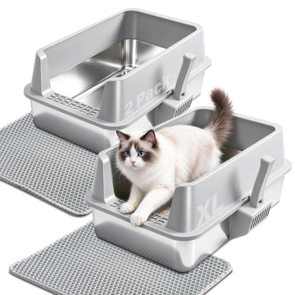 Stainless Steel Litter Box Kitten,Metal Cat Litter Box Low Entry,4" H