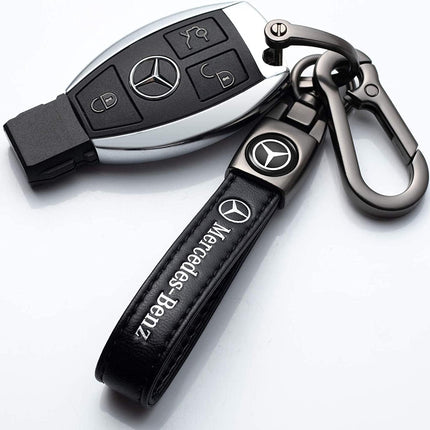 Genuine Leather Key Chain Fit for Mercedes Benz A C E S Class Series GLK CLA GLA GLC GLE CLS SLK AMG Series Keychain KeyRing for Men and Woean Accessories Black