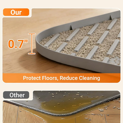 Cat Litter Box Mat, 47" x 37" Extra Large Cat Litter Mat, Silicone Waterproof Litter Trapping Mat for Scatter Control Soft on Kitty Paws Non-Slip Easy to Clean（Grey)