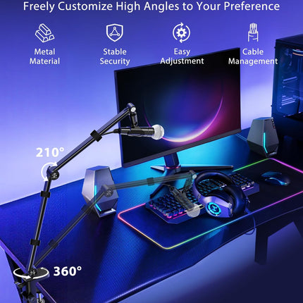 UBeesize Microphone Boom Arm, Aluminum Alloy Mic Arm Stand for Blue Yeti, HyperX QuadCast, Shure SM7B and Other Mic, 360° Rotatable Head Mic Arm Desk Mount with 3/8" to 5/8" Adapter for Podcast Gaming