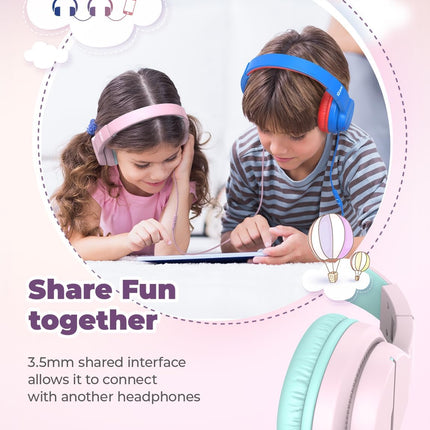 iClever HS19 Kids Headphones with Microphone for School, Safe Volume Limited, Over-Ear Girls Boys Headphones for Kids with Shareport, Foldable Wired for iPad/Travel (Pink)