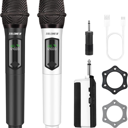 talomen Wireless Microphones, Professional Dual Karaoke Microphone for Singing, Handheld Cordless Dynamic Mic System with Rechargeable Receiver(160 Ft) for Wedding, DJ, Speech, Church, Party, K602-BW