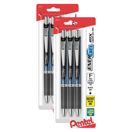 Bolígrafo de gel líquido retráctil EnerGel RTX, (0.5mm), línea fina, punta de aguja, tinta azul, pack de 3 (BLN75BP3C)