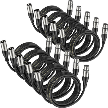 XLR Cable 2ft 10 Packs - Premium Balanced Microphone Cable with 3-Pin XLR Male to Female Mic Speaker Cable, Black