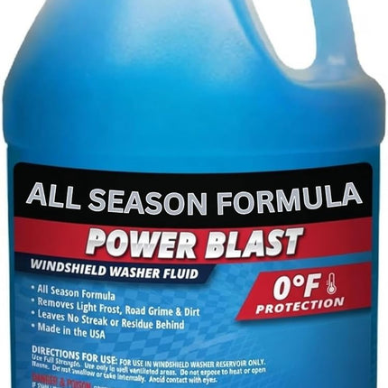 Power Blast Windshield Washer Fluid - All Season Formula, 0°F Protection | Removes Road Grime & Dirt, Ready to Use (1 Gallon)