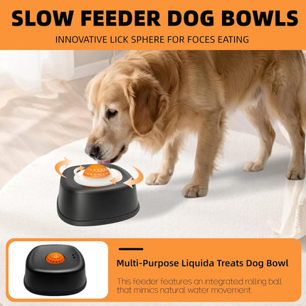 Slow Feeder Dog Bowl for Liquid Treats,Anti-Slip Entertained Ball-I Bone Broth Dog Lick Bowl, 3/4 Cup Capacity for for Large Medium Small Breeds Dietary Supplement/Post-Op Nutrition (Black)