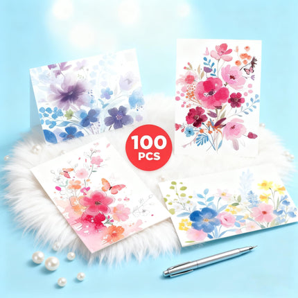 100 Pack Blank Cards and Envelopes, 3.5 x 5 Inch Watercolor Flowers Blank Greeting Cards, Note Cards Blank Inside, Invitation Cards, Blank Cards for All Occasions Bulk