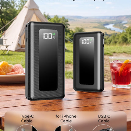 50000mAh Portable Charger Power Bank, Fast Charging with Built in Cables