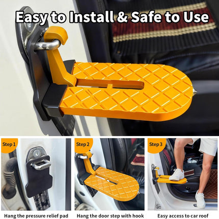 Car Door Step for Car Roof Access, Foldable Non-Slip Ascent Latch Pedal Rack with Scratch Proof Rubber Pad for Universal Cars SUVs Trucks Vans(Yellow)