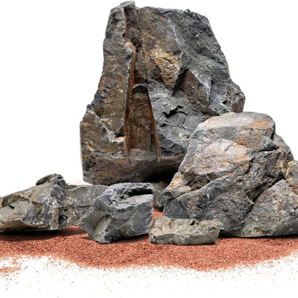 SubstrateSource Natural Aquarium Stones - Angular Dark Brown & Rust-Toned Decorative Rocks w/Layered Texture - Freshwater Aquascaping, Betta Fish Tank, Reptile Enclosure, Hermit Crab - Ancient, 5 LB