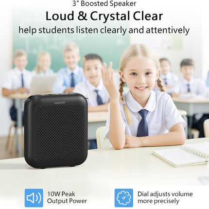 Norwii Bluetooth Voice Amplifier, Power Amplifiers, Portable Mini Wired Microphone Headset for Teacher Classroom & Outdoor Lectures, Teaching, Tour Guides, USB-C Rechargeable - 2000mAh, Black