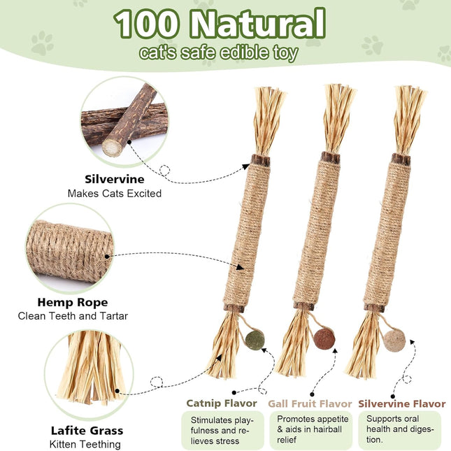 7 Pack Silvervine Sticks Cat Toy for Cats with Catnip & Matatabi Ball, Natural Chew Toys for Anxiety - photo 2